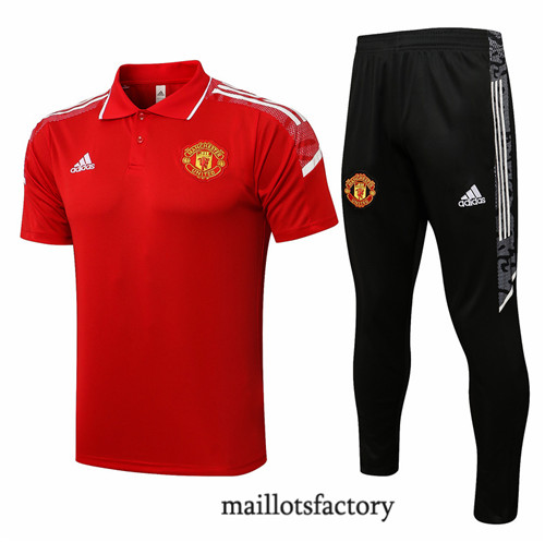 Achat Kit d'entrainement Maillot du Manchester United Polo 2021/22 champions league Rouge/Blanc