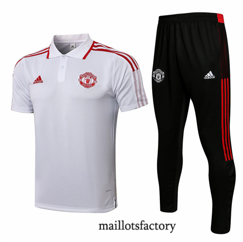 Achat Kit d'entrainement Maillot du Manchester United Polo 2021/22 Blanc/Rouge