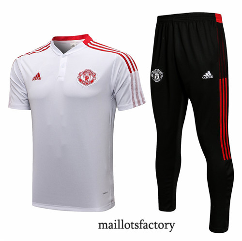 Achat Kit d'entrainement Maillot du Manchester United Polo 2021/22 Blanc