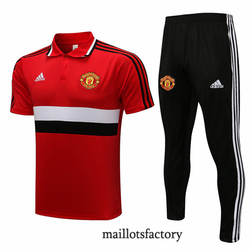 Achat Kit d'entrainement Maillot du Manchester United Polo 2021/22 Rouge/Noir/Blanc