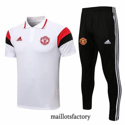 Achat Kit d'entrainement Maillot du Manchester United Polo 2021/22 Blanc/Noir/Rouge