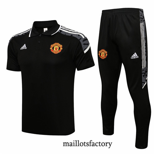 Achat Kit d'entrainement Maillot du Manchester United Polo Champions league 2021/22 Noir/Blanc