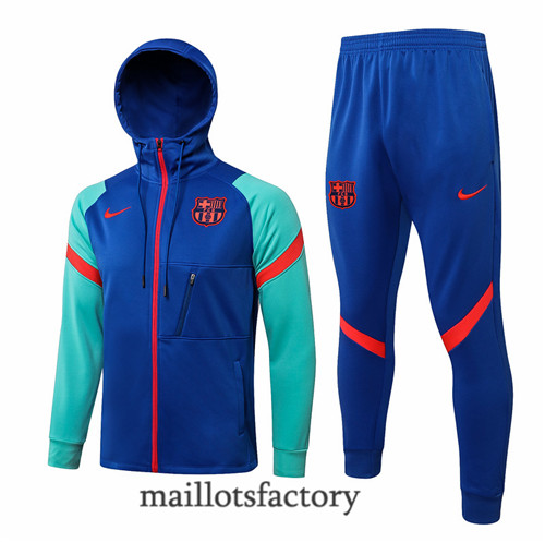 Achat Veste Survetement du Barcelone 2021/22 à Capuche Bleu/Vert