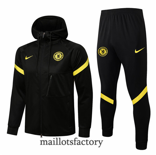 Achat Veste Survetement du Chelsea 2021/22 à Capuche Noir/Jaune