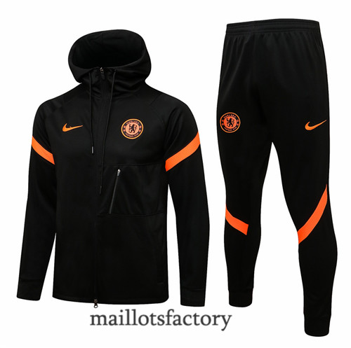 Achat Veste Survetement du Chelsea 2021/22 à Capuche Noir/Orange