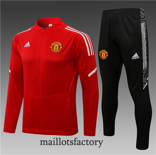 Achat Veste Survetement Enfant de foot Manchester United 2021/22 Rouge Col bas