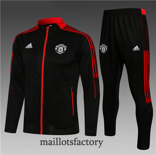 Achat Veste Survetement Enfant de foot Manchester United 2021/22 Noir Col Haut