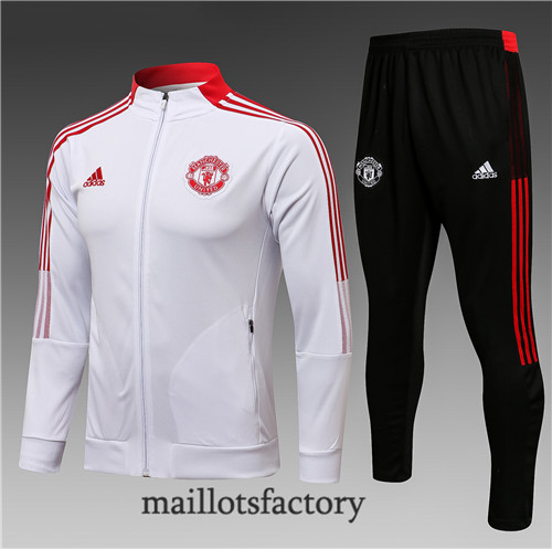 Achat Veste Survetement Enfant de foot Manchester United 2021/22 Blanc