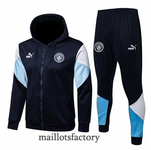 Achat Veste Survetement du Manchester City 2021/22 à Capuche Bleu Marine