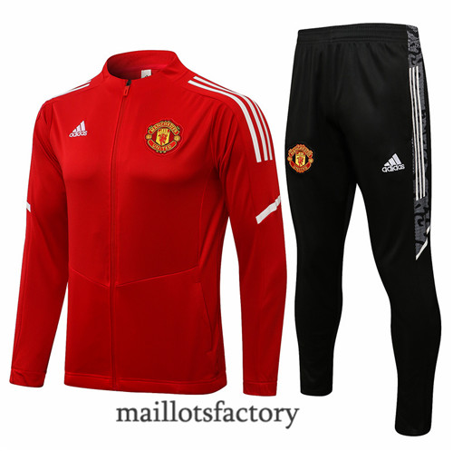 Achat Veste Survetement du Manchester United 2021/22 Rouge/Blanc Col bas