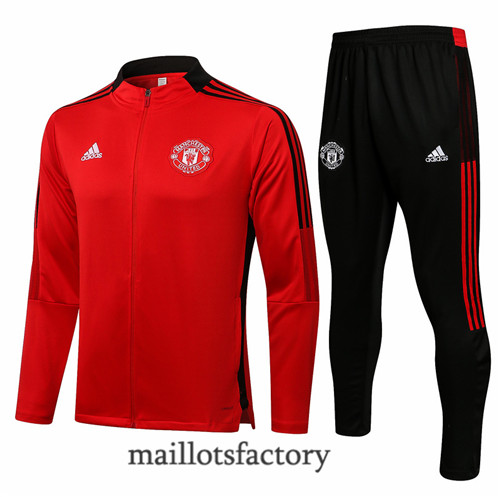 Achat Veste Survetement du Manchester United 2021/22 Rouge/Noir Col Haut