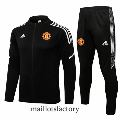 Achat Veste Survetement du Manchester United 2021/22 Noir/Blanc Col bas