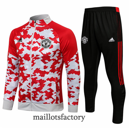 Achat Veste Survetement du Manchester United 2021/22 Rouge/Blanc Col Haut