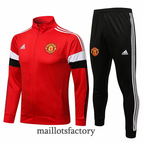 Achat Veste Survetement du Manchester United 2021/22 Rouge/Blanc Col Haut