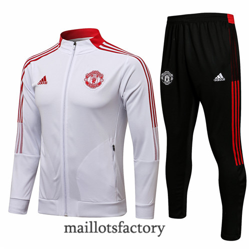 Achat Veste Survetement du Manchester United 2021/22 Blanc Col Haut