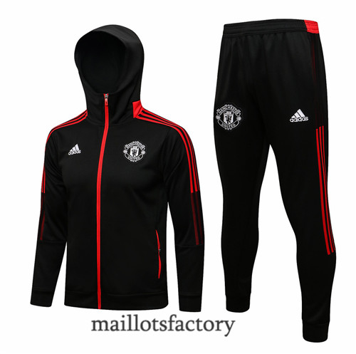 Achat Veste Survetement du Manchester United 2021/22 à Capuche Noir/Rouge