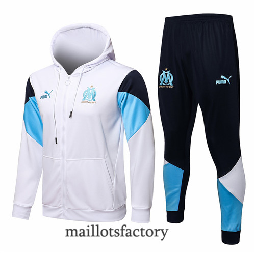 Achat Veste Survetement du Marseille 2021/22 à Capuche Blanc