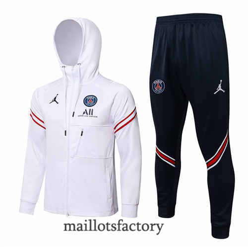 Achat Veste Survetement du Jordan PSG 2021/22 à Capuche Blanc