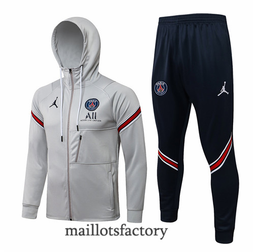 Achat Veste Survetement du Jordan PSG 2021/22 à Capuche gris clair