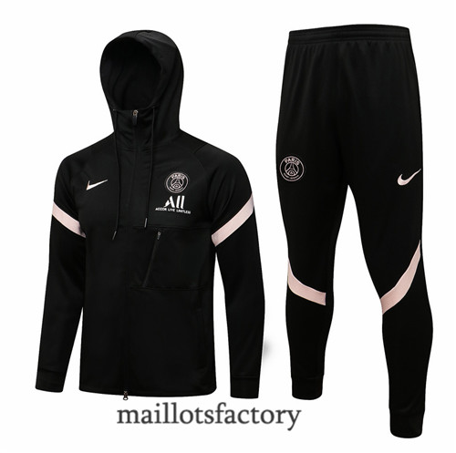 Achat Veste Survetement du PSG 2021/22 à Capuche Noir/Rose