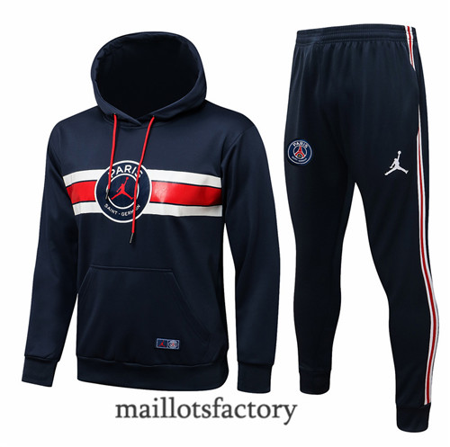 Achat Survetement du PSG Jordan 2021/22 à Capuche Bleu Marine/Rouge