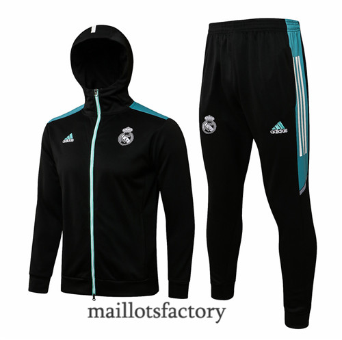 Achat Veste Survetement du Real Madrid 2021/22 à Capuche Noir/Bleu