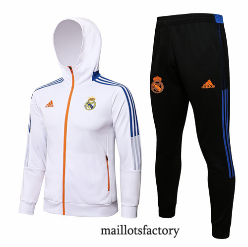 Achat Veste Survetement du Real Madrid 2021/22 à Capuche Blanc