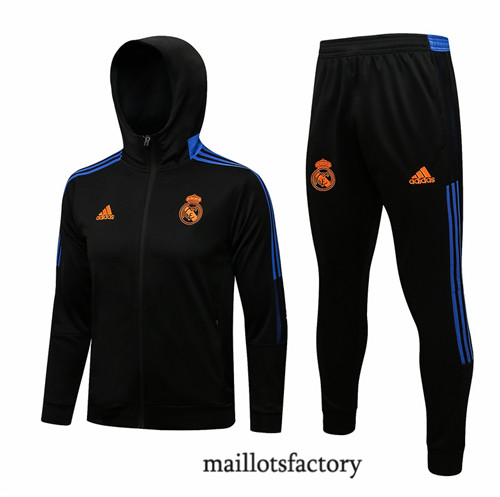 Achat Veste Survetement du Real Madrid 2021/22 à Capuche Noir/Bleu