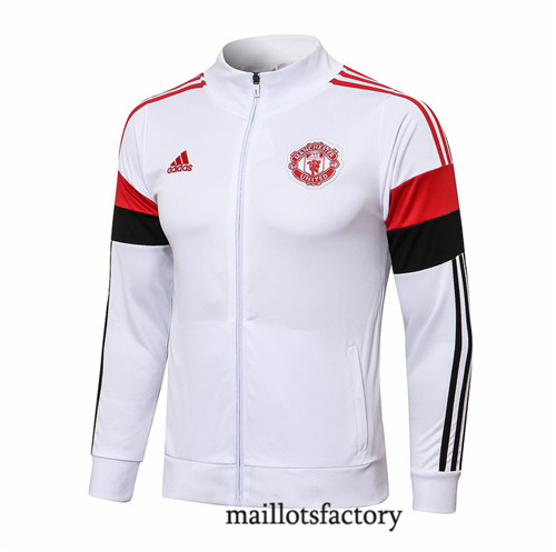 Achat Veste foot Manchester United 2021/22 Blanc/Rouge/Noir Col Haut