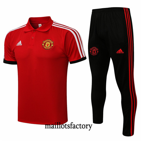 Site Kit d'entrainement Maillot du Manchester United Polo 2021/22 Rouge/Blanc