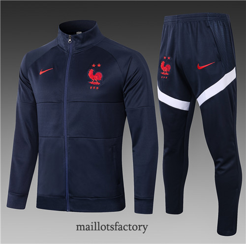 Soldes Veste Survetement Enfant de foot France 2021/22 Bleu Marine Col Haut