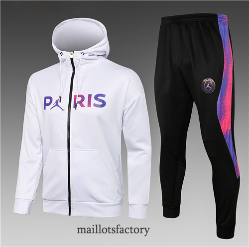 Soldes Veste Survetement Enfant de foot Jordan PSG 2021/22 à Capuche Blanc