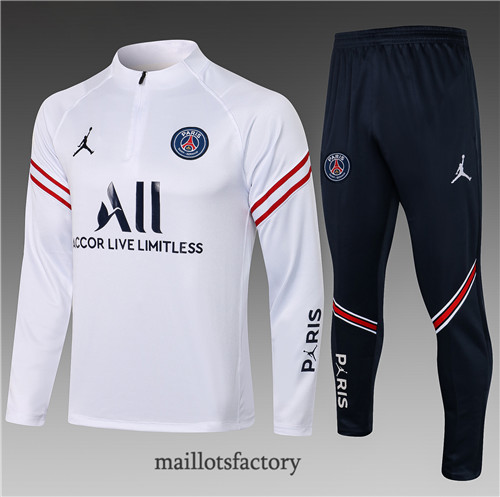 Soldes Survetement Enfant de foot Jordan PSG 2021/22 Blanc