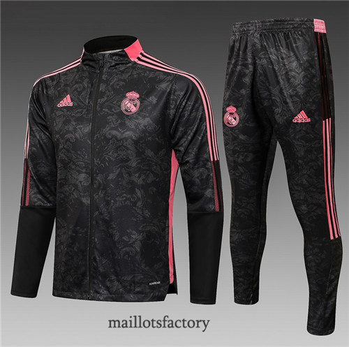 Soldes Veste Survetement Enfant de foot Real Madrid 2021/22 Noir/Rouge