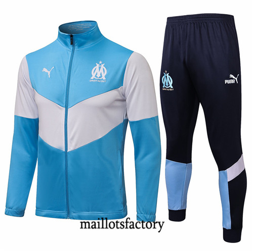 Grossiste Veste Survetement du foot Marseille 2021/22 Bleu Clair/Blanc