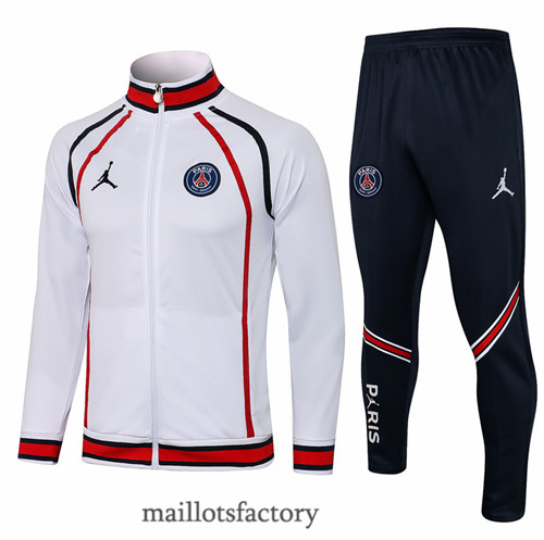 Grossiste Veste Survetement du foot Jordan PSG 2021/22 Blanc/Rouge Col Haut