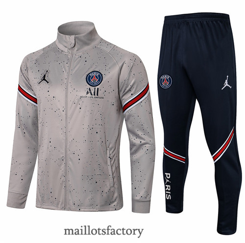 Grossiste Veste Survetement du foot Jordan PSG 2021/22 Gris Clair Col Haut