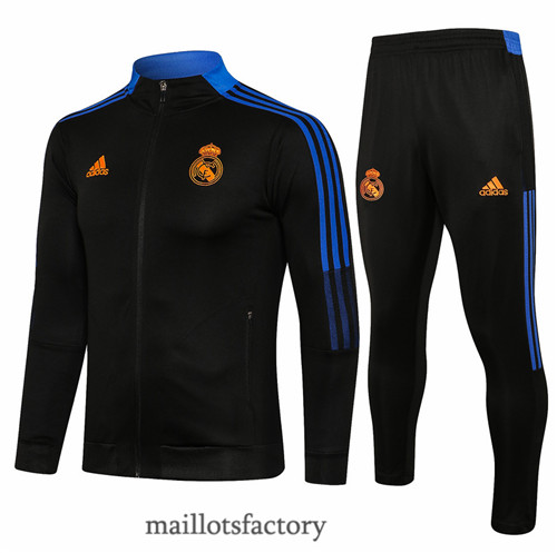 Grossiste Veste Survetement du foot Real Madrid 2021/22 Noir/Bleu