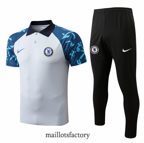 Achat Kit d'entrainement Maillot du polo Chelsea 2022/23 Blanc/Noir y899