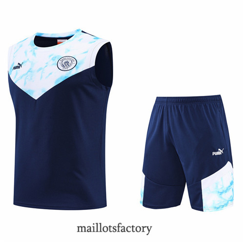 Achat Kit d'entrainement Maillot du Manchester City Debardeur 2022/23 Bleu Marine y918