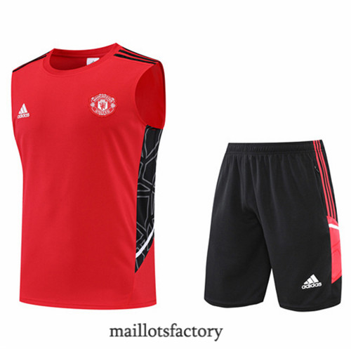 Achat Kit d'entrainement Maillot du Manchester United Debardeur 2022/23 Rouge/Noir y925