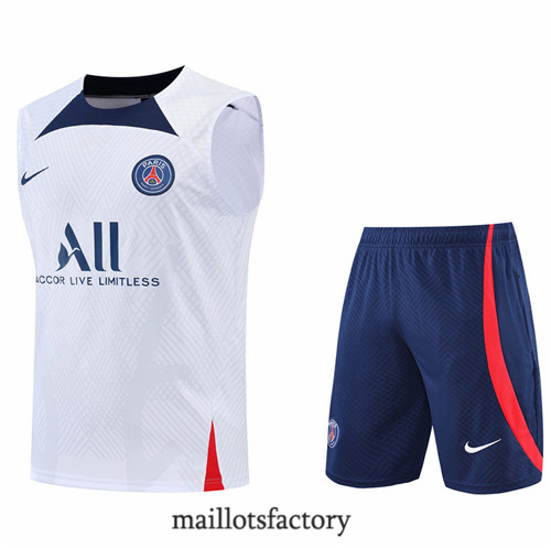 Achat Kit d'entrainement Maillot du Paris PSG Debardeur 2022/23 Blanc/Bleu y829