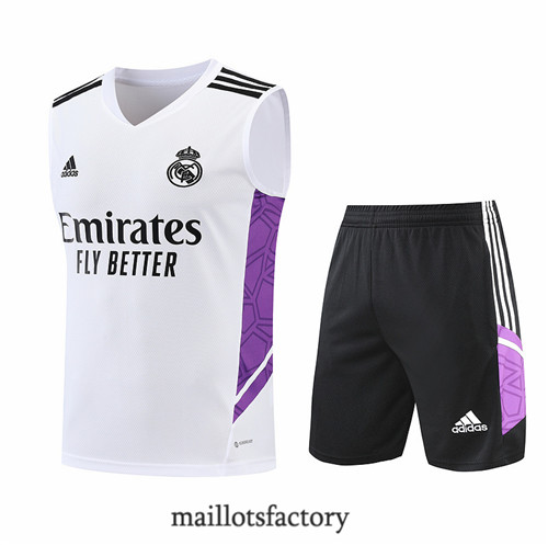 Achat Kit d'entrainement Maillot du Real Madrid Debardeur 2022/23 Blanc/Noir y791