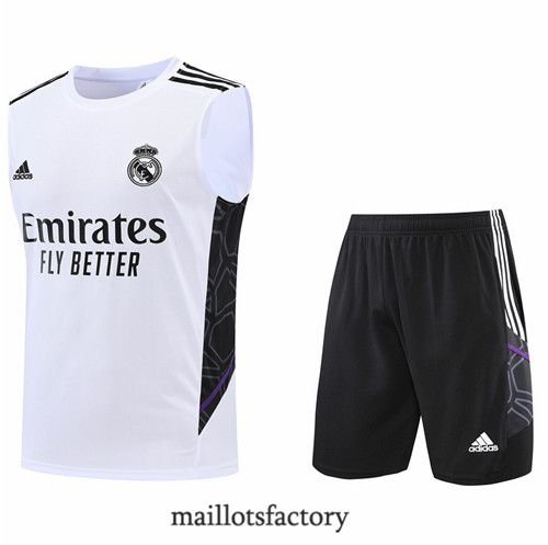 Achat Kit d'entrainement Maillot du Real Madrid Debardeur 2022/23 Blanc/Noir y795