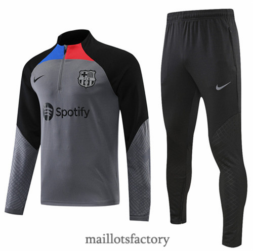 Achat Survetement du foot Barcelone 2022/23 Gris/Noir y433