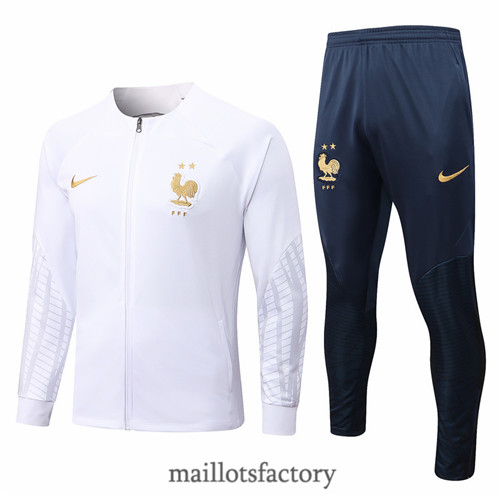 Achat Veste Survetement du foot France 2022/23 Blanc/Bleu Marine y522