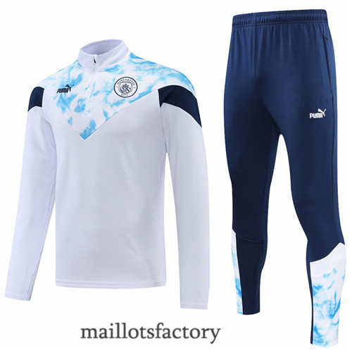 Achat Survetement du foot Manchester City 2022/23 Blanc/Bleu y589