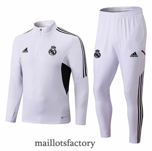 Achat Survetement du foot Real Madrid 2022/23 Blanc/Noir y448