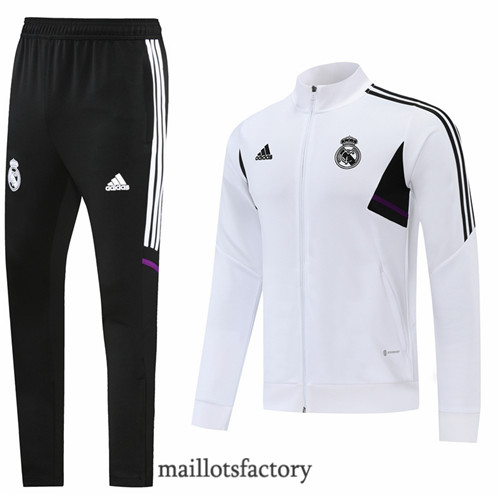 Achat Veste Survetement du foot Real Madrid 2022/23 Blanc/Noir y454