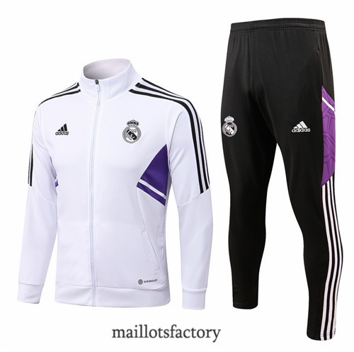 Achat Veste Survetement du foot Real Madrid 2022/23 Blanc/Noir y459